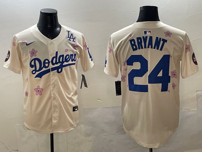 Men Los Angeles Dodgers 24 Bryant Cream Sakura Edition 2025 Nike MLB Jersey style 5